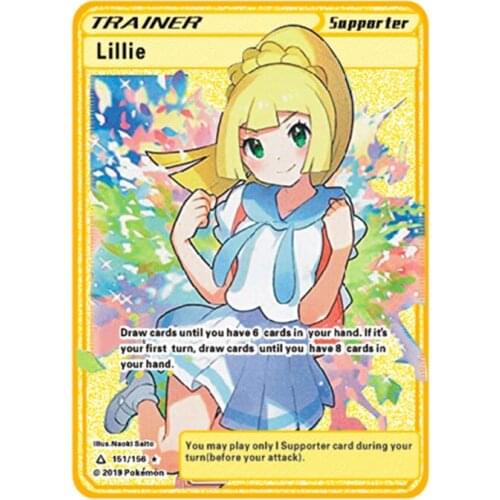 2021 New Lillie Carte Pokemon Metal Cards English Trainers Vmax GX EX Gold Card Collection Cartas Toys For Children Kids Gifts