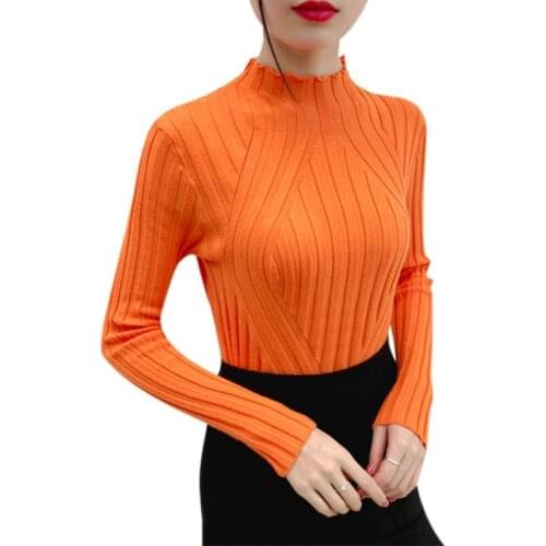 Autumn Winter Women Korean Sweater Knitted Casual Solid Color Harajuku Yellow Pullover Jumper Slim Pull Femme