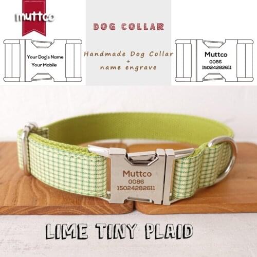 MUTTCO engraved metal buckle dog collar LIME TINY PLAID dog ID tag collar 5 sizes nameplate anti-lost pet supply UDC106