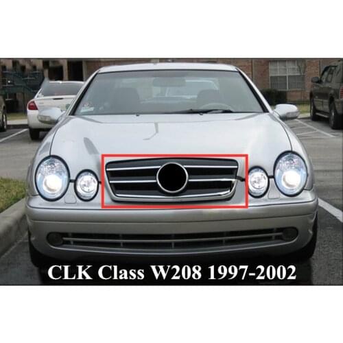 Black Silver Kidney Mesh Grill Grille For B-ENZ CLK Class W208 1997 1998 2020 2001 2002 ABS Bumper Car Accessories Grille