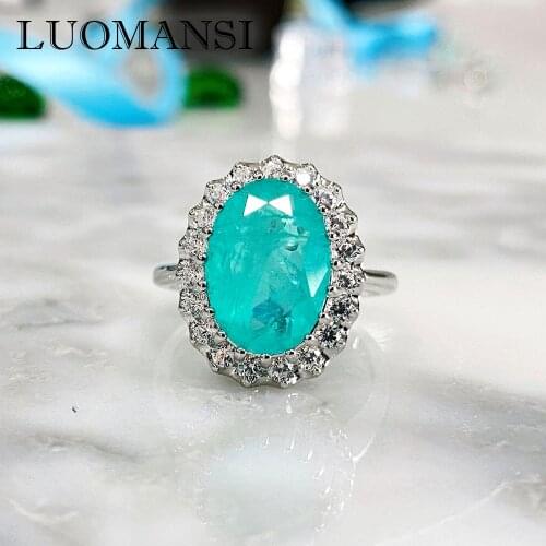Luomansi Luxury S925 Sterling Silver Ring 14*10 Oval Laparaíba Tourmaline Ring Jewelry Woman Ring Party Birthday Gift Wholesale