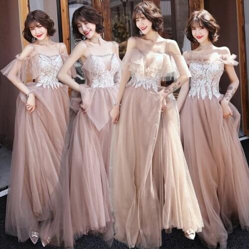 Pink Bridesmaid Dress Beauty Emily Charming Boat Neck Sleeveless Tulle Bridesmaid Dress Appliques Sequined Wedding Party Dress