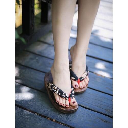 WHOHOLL Clogs Womens Japanese Sandals Cos Geta Flip-flops Thick Bottom Wood Slippers Summer Anti-skid High Heel Wedge Sandals