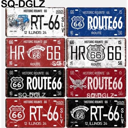 [SQ-DGLZ] Route 66 License Plate Plaque Metal Vintage Decor For Home Metalen Borden Metal Poster Pub Tin Sign