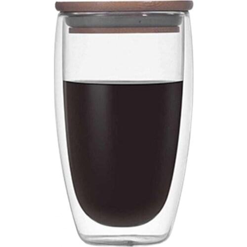 80/150/250/350/ 450ml Glass Coffee Cup Double-Walled Wood with Cover Lid Heat-resistant Glass Milk Espresso Tea Cup