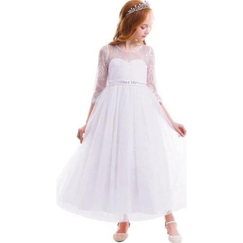 New Vintage Kid Girls Long Dress Children Girls Party Wedding Bridesmaid Dress for kids Long Sleeve Lace Kids Dresses for Girls