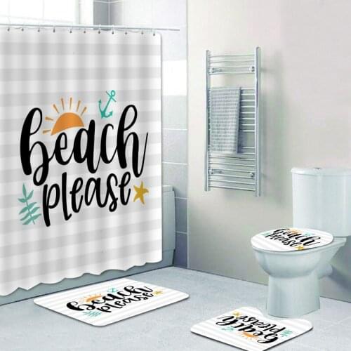 Funny Striped Beach Please Starfish Sunglasses Shower Curtains Summer Tropical Palm Tree Bathroom Curtain Bath Mats Rugs Decor