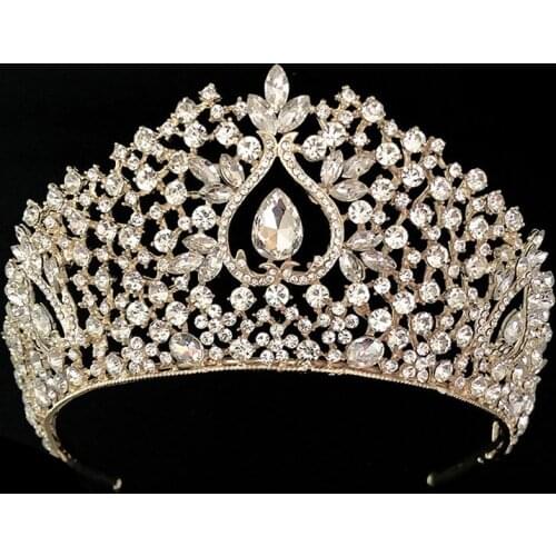 FORSEVEN Baroque Gold/Silver Color Tiara Handmade Zircon Crown Bride Wedding Hair Accessory Women Headband Headdress JL