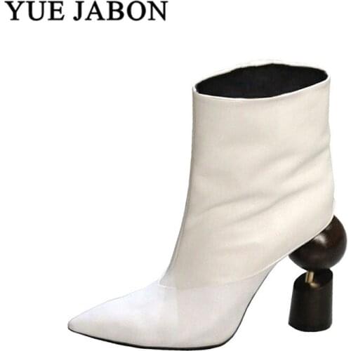 Sexy strange high heels girls boots for women classic pointed toe slip on shoes women black white fashion autumn ankle boots