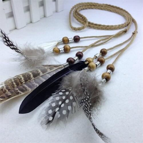 The Indian Feather Headband Headdress Hair Rope Headwear Tribal Hippie Handmade Hair Accessories for Women 38