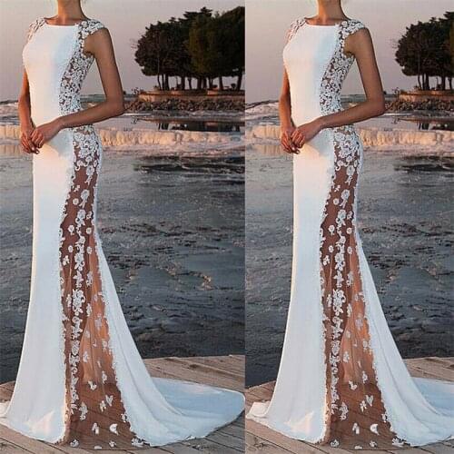 Womens Formal Long Maxi Dress 2019 Summer Ladies Lace Flower Patchwork Evening Party Ball Lace Dress Sleeveless White Dresses