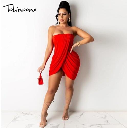 Tobinoone Ruched Off Shoulder Bodycon Dress Women Backless Asymmetrical Hem Sexy Mini Dress Summer Solid Party Evening Vestidos