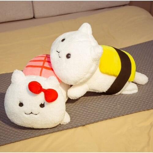 1pc 45cm Kawaii Lying Sushi Cat Plush Toys Stuffed Cute Cat Doll Lovely Animal Pillow Soft Cartoon Cushion Kids Christmas Gift