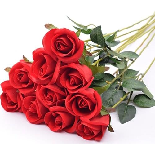 10PCS/LOT Valentines Day gift fake artificial bridal wedding bouquet rose wedding flower party decoration red silk roses flower