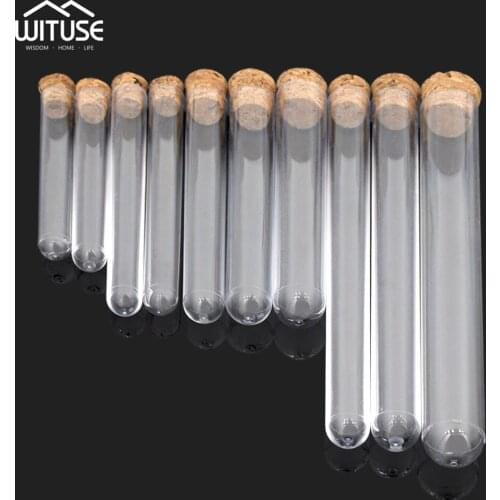 10pc/pack Transparent Plastic Test Tubes Sample Container With Corks Stoppers For Candy Coffee Drink Storage Or Lab Glass jar