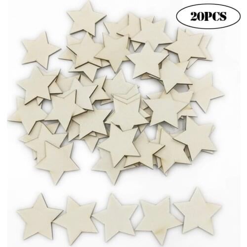 20pcs 40mm Wooden Stars Slices Wood Mini Star Cutouts Pieces Embellishments Ornament for DIY Christmas Craft Making Supplies