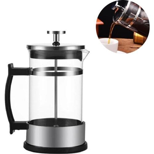 350ml/600ml French Press Coffee Maker Non-slip Glass Tea Pot with Handle #W0