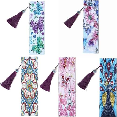 5D DIY Diamond Painting Bookmark Leather Flower Tassel Book Marks Special Shaped Diamond Embroidery Book Page Mark Gift For Kid