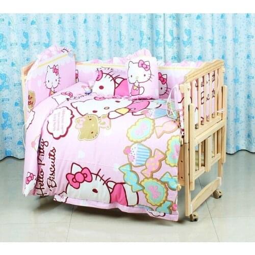 Promotion! 6PCS Cartoon Baby Crib Cot Bedding Set Quilt Bumper Sheet Dust Ruffle,unpick(3bumpers+matress+pillow+duvet)