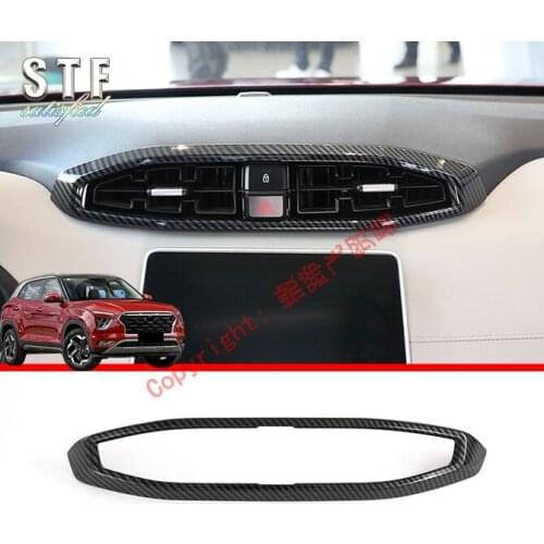 Carbon Fiber Style Interior Accessories Center Air Conditioning Vent Decorative Frame Cover Trim For Hyundai IX25 2019 2020