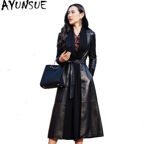 AYUNSUE 2020 Real Leather Jacket Autumn Winter Jacket Women Genuine Sheepskin Coat Female Streetwear Long Windbreaker XS17A88-01