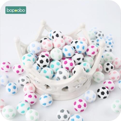 Bopoobo 5PC 15mm Lovely Silicone Football Beads Baby Shower Gift Soccer Beads Making Jewelry Necklace Beads Sensory Chewing Toy
