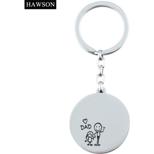HAWSON Brand Trendy Unisex Round Stainless Steel Compatible Key Ring Silver Plated Fashion Key Chain Fathers Day Gifts for Dad