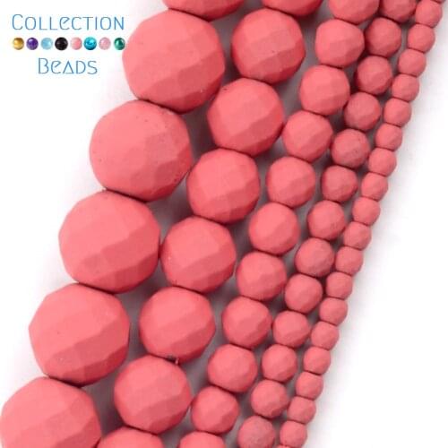 Natural Stone Rose Red Rubber Faceted Hematite Round Spacer Beads For DIY Jewelry Making Necklace Bracelet Accessories 15