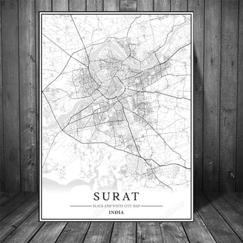 Black and White City Map The Surat City Map Poster HD Print Wall Art Canvas Nordic Painting for Home Decor