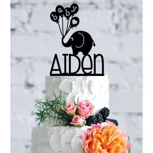 Baby Name Topper With Elephant, Custom Baby Name Cake Topper, Baby Elephant Cake Topper