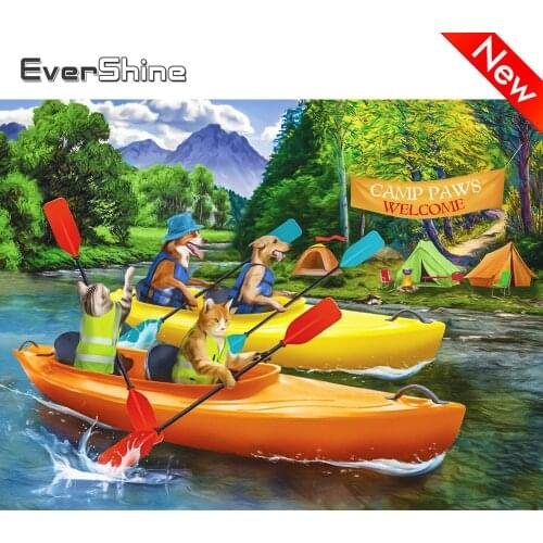 Evershine Diamond Painting Dog Animals Diamond Embroidery Full Square Round Rhinestone Art Cross Stitch Cartoon Wall Decoration