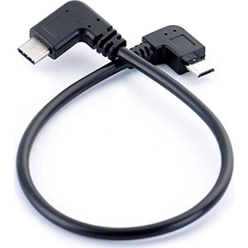 Left Angle 90 Degree Micro USB to Type-c Cable Converter OTG Adapter Data Cord 25cm Cable Black