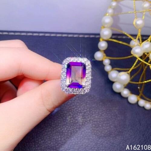 Fine Jewelry 925 Sterling Silver Inset With Gemstone Womens Luxury Vintage Rectangle Ametrine Adjustable Ring Support Detection