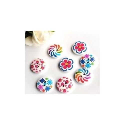 Sewing buttons DIY handmade Round wooden button diameter 15 mm mixed coloured drawing pattern