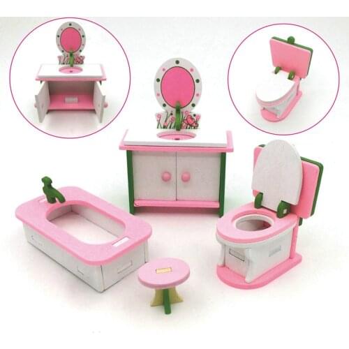 Dollhouse Small Family Toy Children Wooden Building Block Toy Set Personality Creativity Kitchen Table Gift