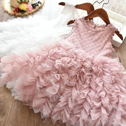 Summer Dresses For Girls Sleeveless Fluffy Cake Smash Princess Dress Kidss Clothing Children Birthday Party Formal Ball Gown
