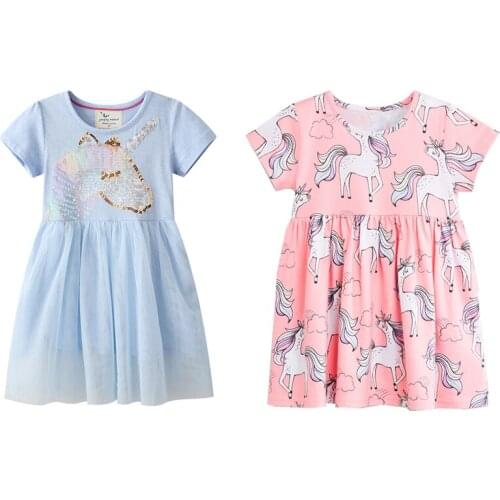 Summer Girls Dresses Kids Unicorn Elegant Princess Dress Baby Girl Flower Printed Dress 2 3 4 5 6 7 Years Children Flower Girl