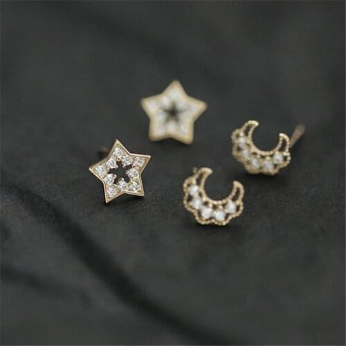 Liemjee S925 Silver 14K Gilded Hollow Star Moon Zircon Earrings Fashion Jewelry For Women Feature Namour Charm Gift All Seasons