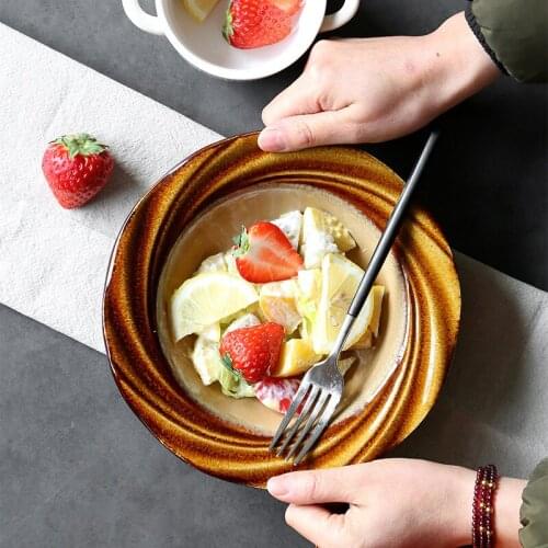 LingAo Creative tableware ceramic rice bowl shallow bowl soup bowl porcelain bowl fruit salad bowl instant noodle bowl househol