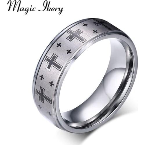 Magic Ikery stainless Hot sale new design wedding party tungsten ring men jewelry cool cross tungsten for men rings MKTCR-016