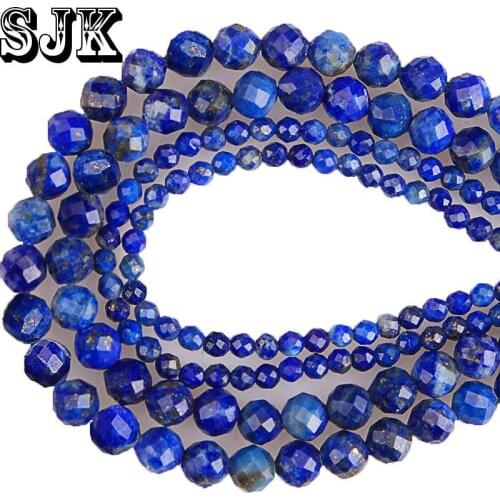 Small Natural Stone Faceted lapis lazuli Stone Round Beads 2/3/4/5mm Section Loose Beads For Jewelry Making DIY Necklace Earring