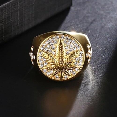 Fashion Micro Inlaid Zircon Maple Leaf Cross Seal Ring Classic Mens Rock Punk Party Jewelry Cocktail Ring 2021 Trend