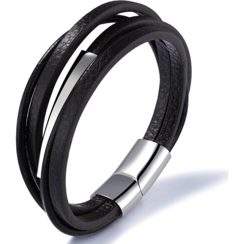 Men Black/Brown Leather Bracelet Magnetic Buckle Vintage Male Braid Jewelry For Women Handmade Multi layer Wrist Band Gifts