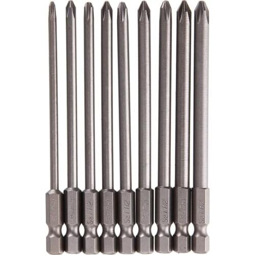 Practical 9Pcs/Set Hex Shank 1/4" S2 Steel 100mm Long Magnetic Cross Head Screwdriver Screw Driver Drill Bits Set #246981