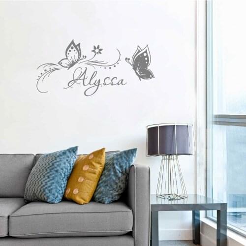 Cute butterfly Custom Name Wall Sticker Decor Living Room Bedroom Removable Vinyl Stickers For Kids DIY Mural Decal DW11453