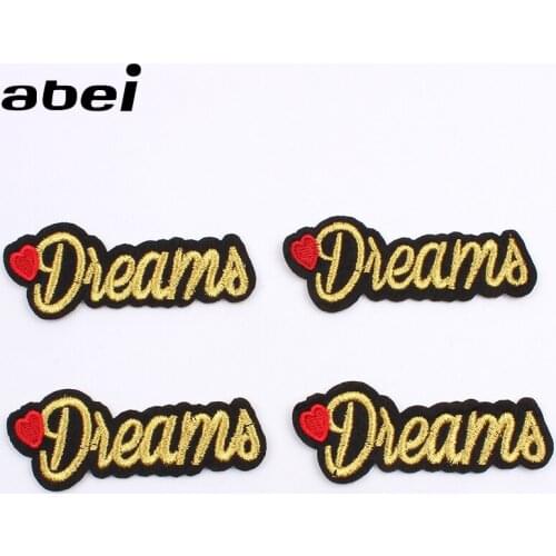 10pcs/lot Embroidered Gold Dreams Stickers for Jeans Backpack Shoes Pants Iron On Patches Sewing Fabric Appliques DIY Badge