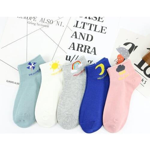 Women Socks Cartoon Cloud Patterned Cute Short Socks Fashion Sun Moon Harajuku Sock Cotton Breathable Funny Soks Hipster Sox