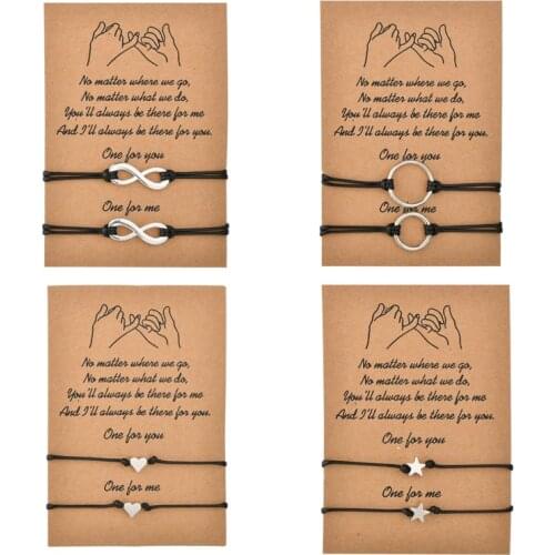 2020 New Round String One for you One for me Message Card Adjustable Bracelets 2Pcs/Set Star Heart Bracelet Bangle Jewelry