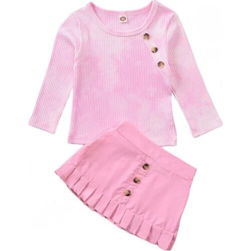 2021 New Tie Dye Print Baby Girls Clothes Sets Long Sleeve Toddler Pit Strip T Shirt Top Short Skirt Childrens Suits 1-6Y