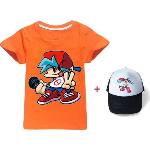 2021 New Summer Kids Friday Night Funkin Top Short Sleeve T-shirt Cotton T-shirts Girls Clothes Boys Tee costumes shirt+cap